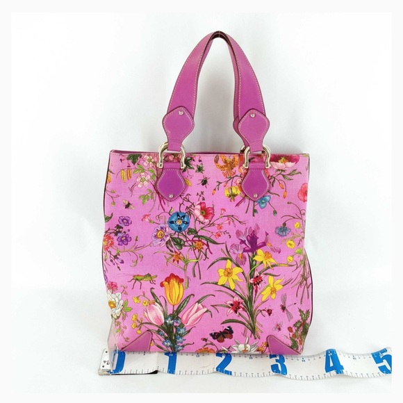 GUCCI Rare Vintage Flora Lesa Pink Tote Bag - Picture 2 of 13